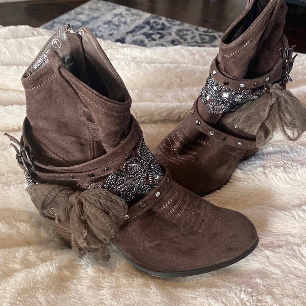 Brown suede booties